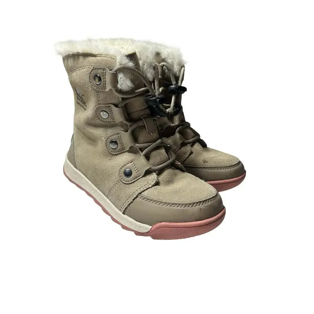 Sorel Explorer Joan Waterproof Kids Winter Boots Faux Fur Suede Youth 3 EU 34